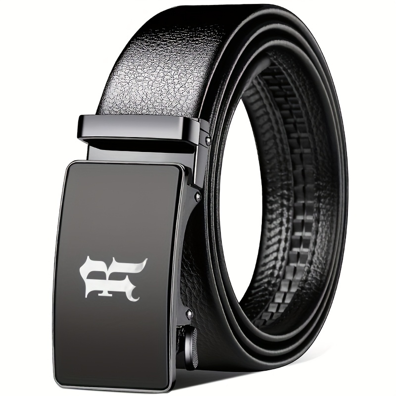 R Letter Pattern Men's Business Belt Solid Basic Style